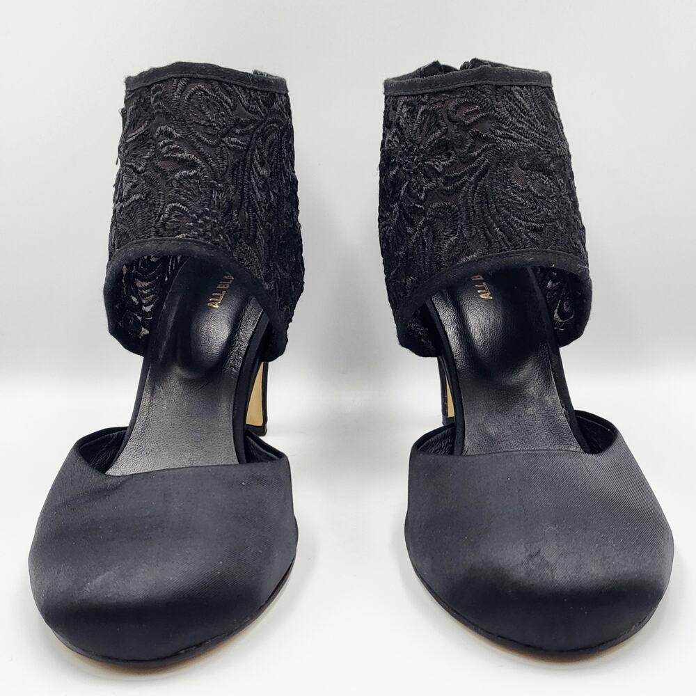 Anthropologie ALL BLACK Leather & Lace Appliqué d’Orsay Cut Black Heels Size 38